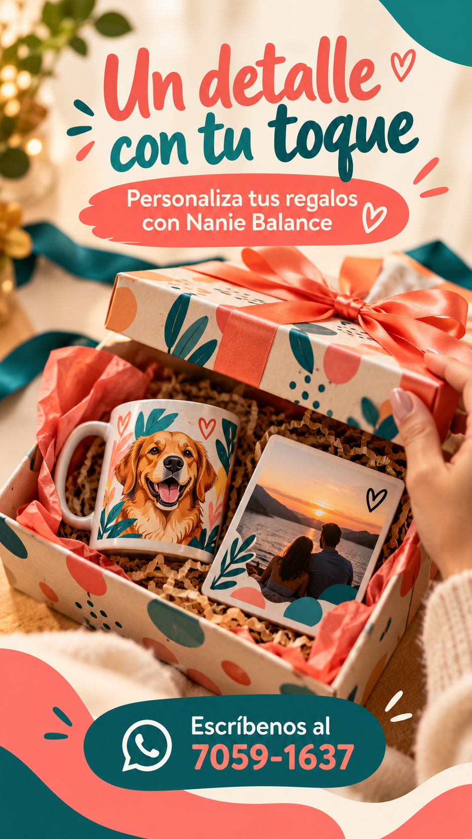 Concepto publicitario de un regalo personalizado con una taza y un recuerdo
