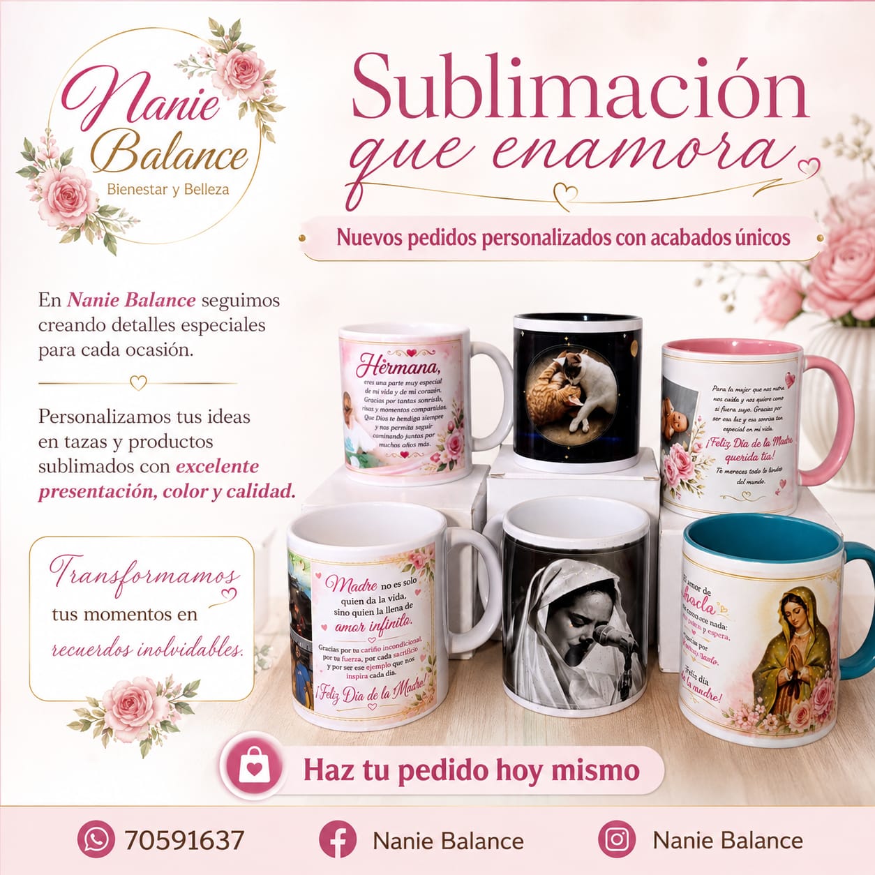 Muestra de tazas sublimadas de Nanie Balance