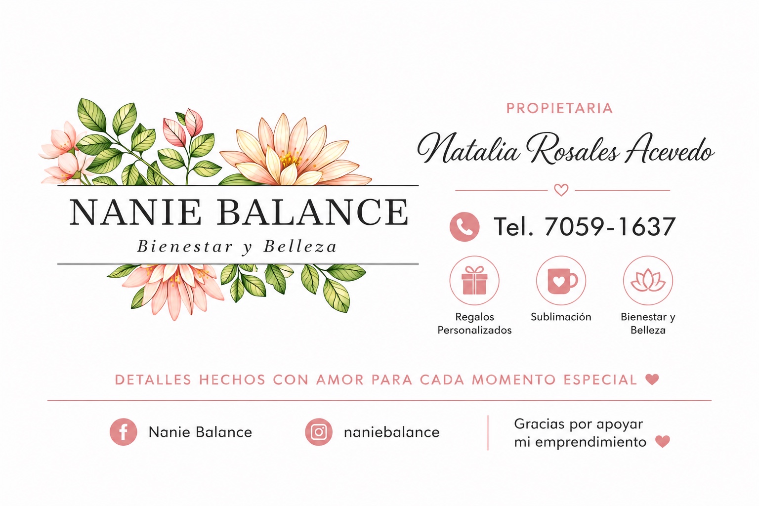 Identidad de Nanie Balance y servicios de sublimación