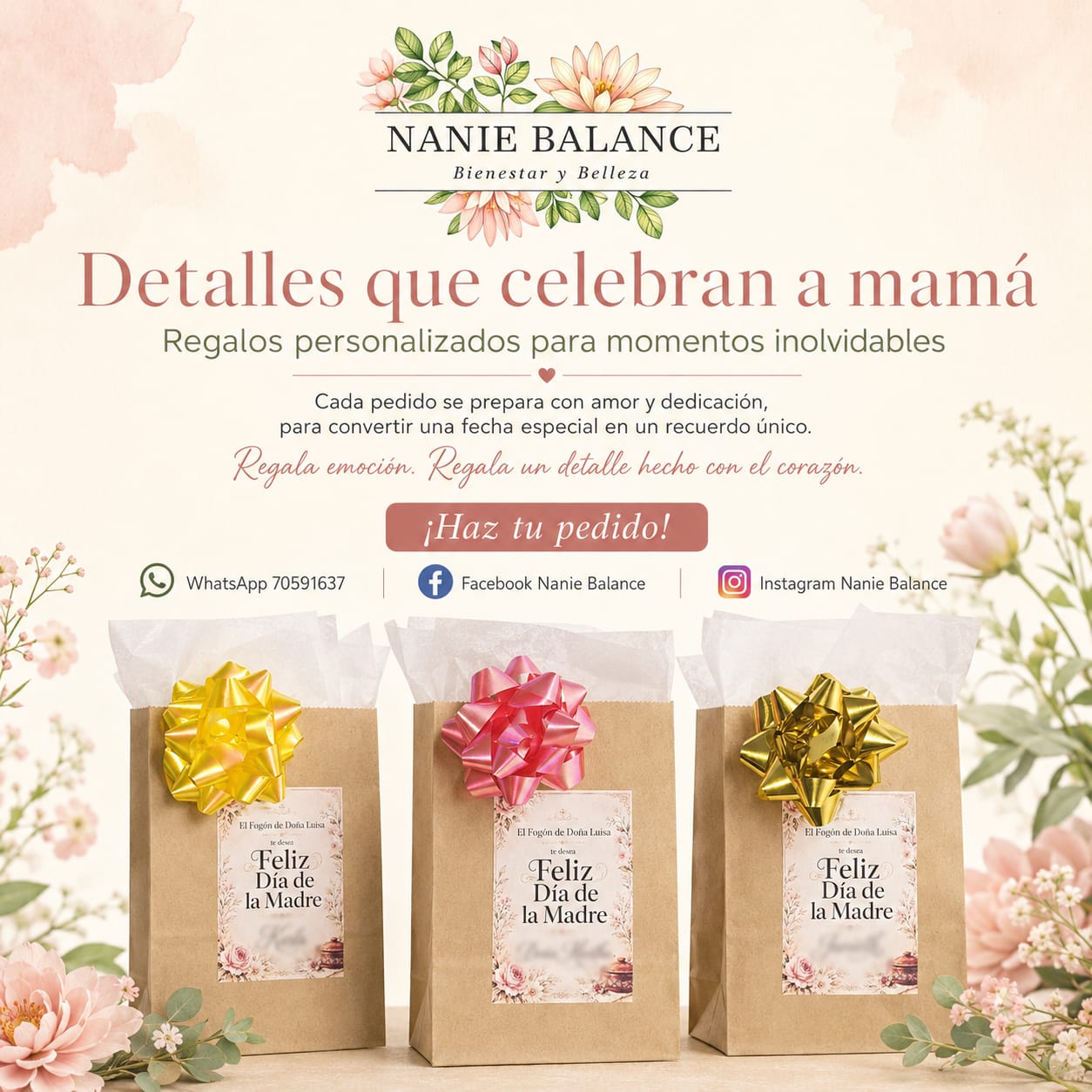 Presentación de regalos personalizados para mamá