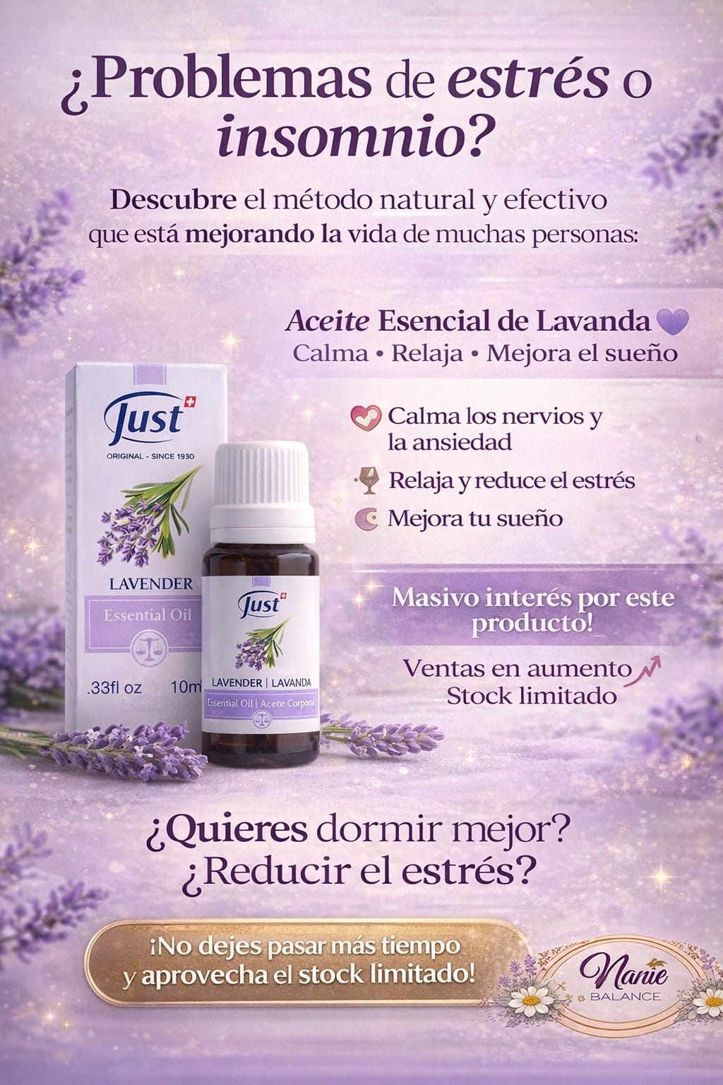 Recomendación de bienestar Just para problemas de estrés e insomnio